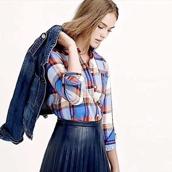 J. Crew Women's Red/Blue Pacey Plaid Classic-fit Boy button up Shirt Sz 0 - Picture 11 of 11